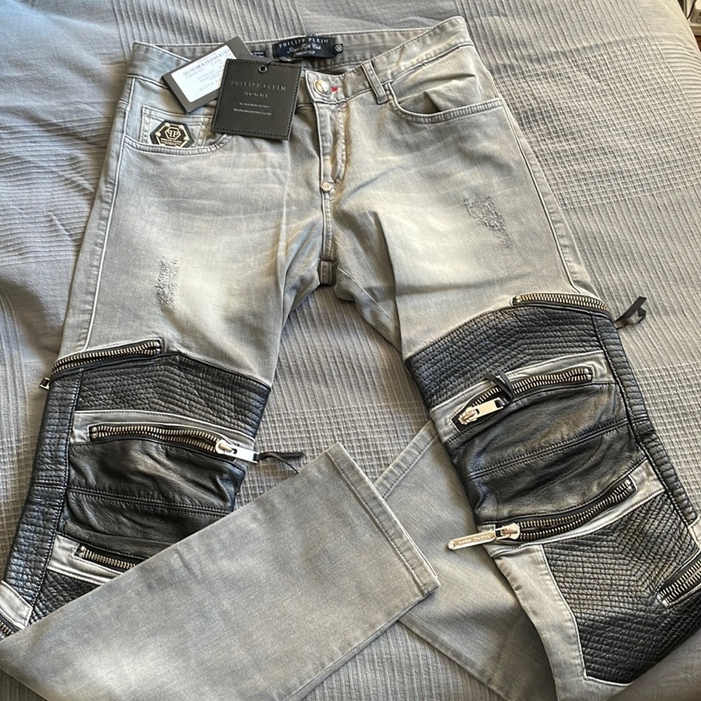 PHILIPP PLEIN Leather & Denim Pants – Authentic – Size 32 – Luxury Designer - Picture 2 of 15